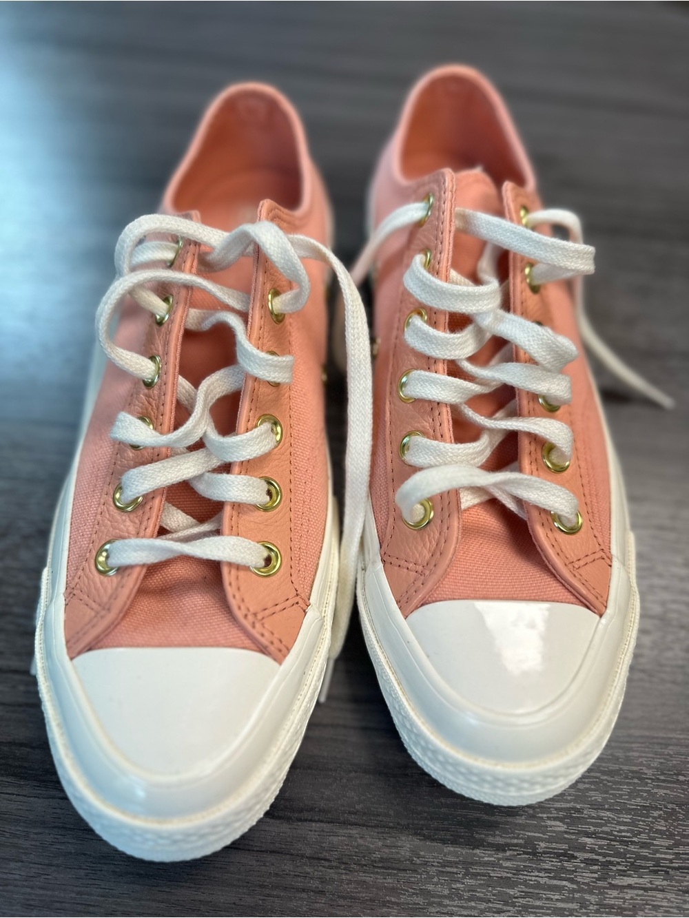 Converse Low-Top Canvas Sneakers in Coral Pink and White
